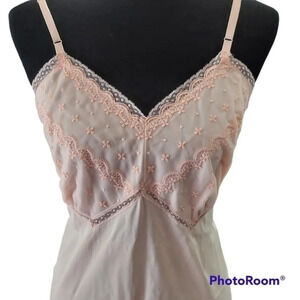 Vintage New Deadstock Pink Embroidered Kayser Slip Dress with original‎ tags